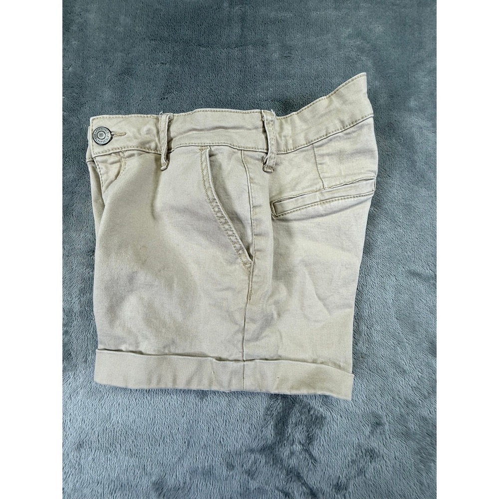 Aeropostale Womens Khaki Tan High Rise Midi Shorts Cuffed Size 2 Stretch Twill